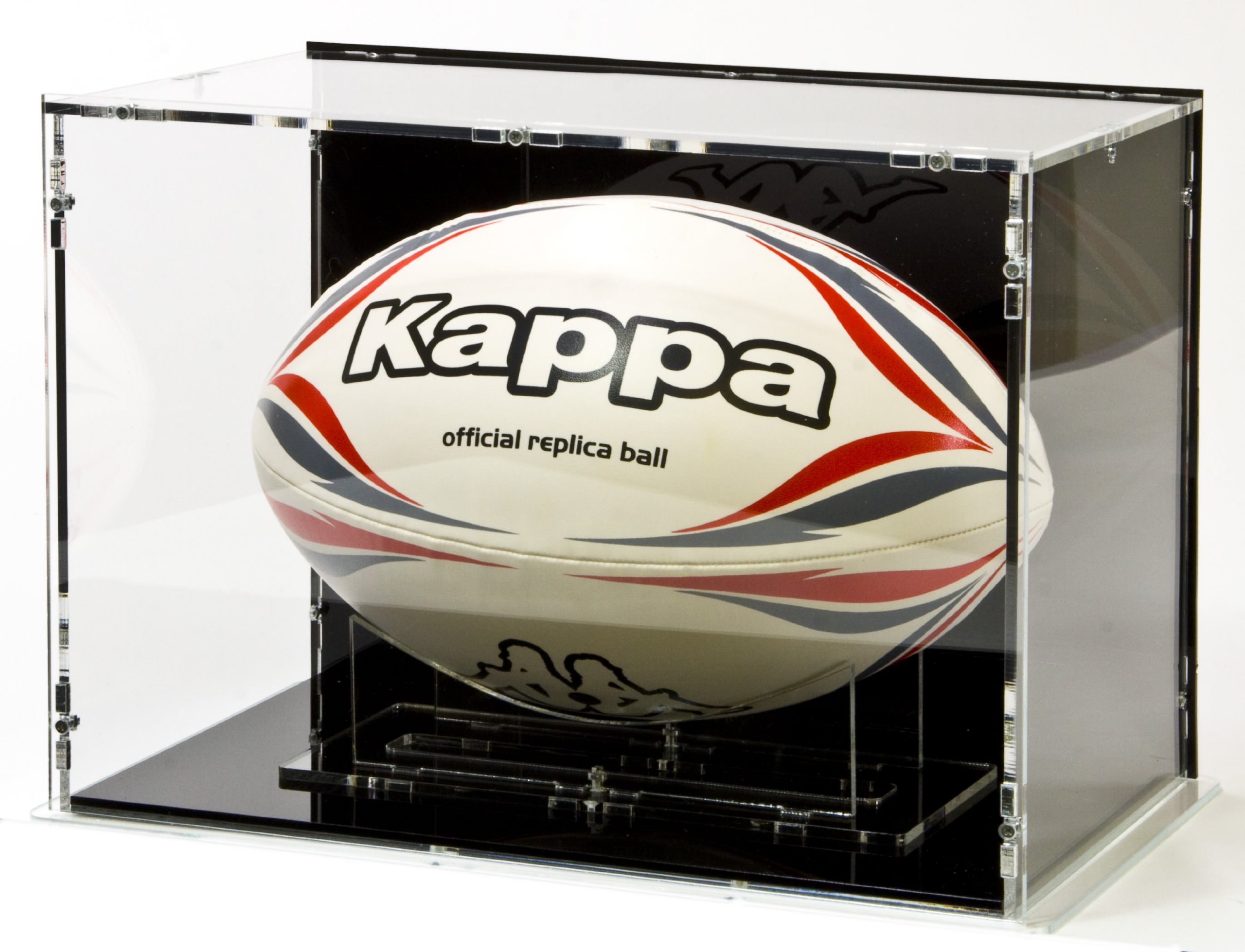 Sora Vitrine de Ballon de Rugby Taille 5, avec Base Noir et Panneau d’arrière Noir