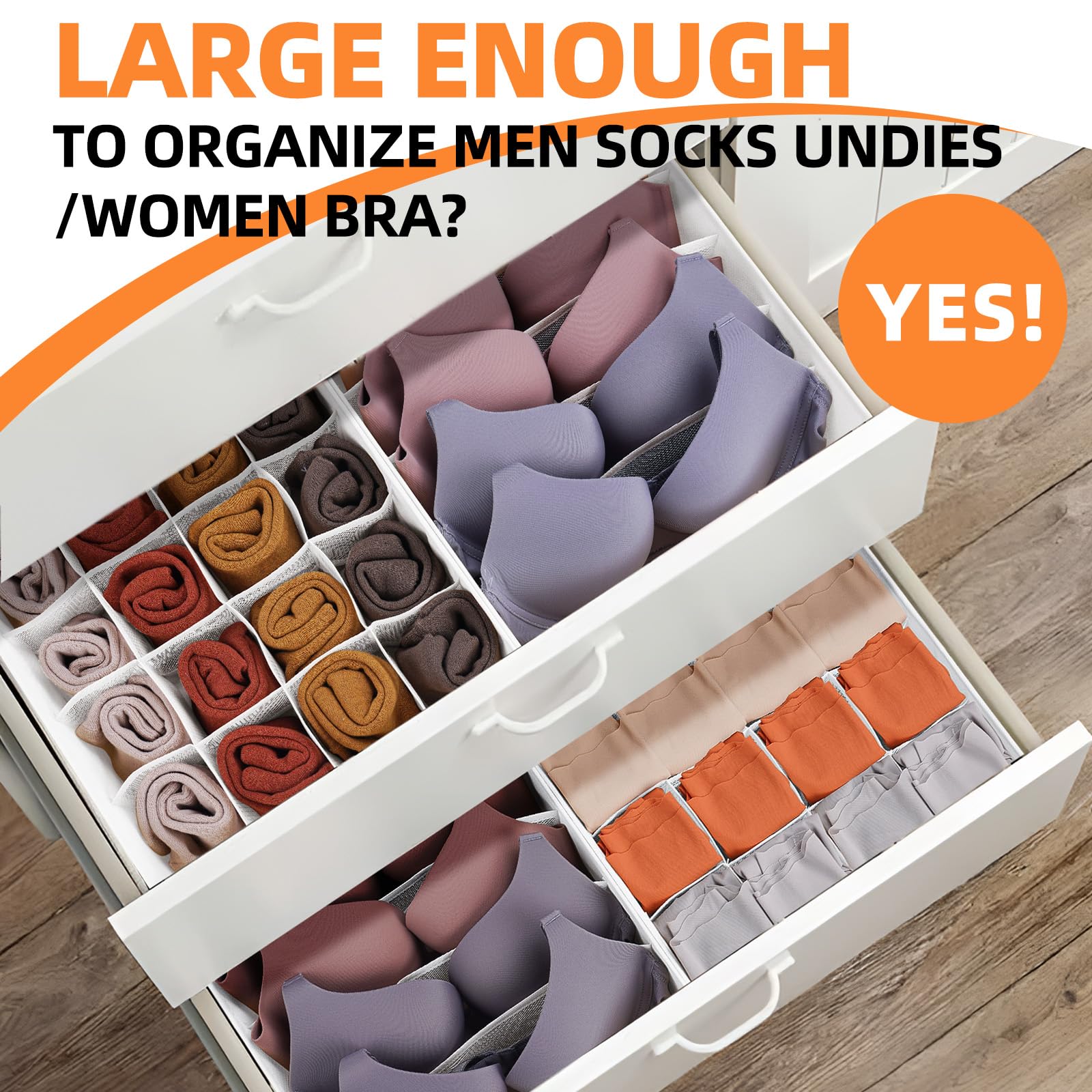 Criusia Organizzatori bianchi per cassetti, set da 6, 90 celle, inodore, pieghevoli, lavabili, divisori per cassetti per calzini, biancheria intima, reggiseni, vestiti per bambini, stile neutro