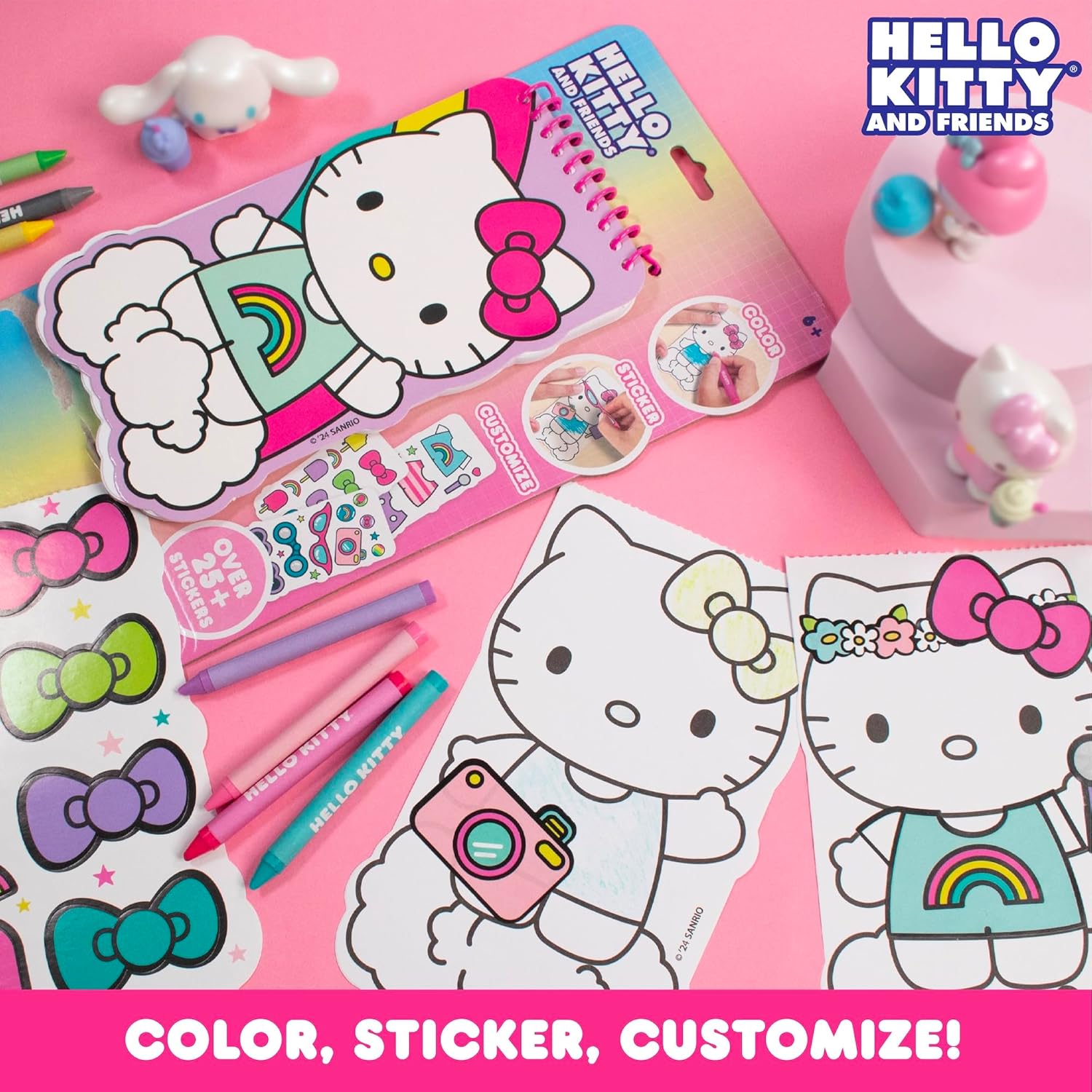 Hello Kitty and Friends 2-in-1 Coloring & Sticker Book, Includes 25+ Stickers, Crayons, Sanrio Sticker Book, 5 Year Old Girl Gift, Toddler Girl Toys, Hello Kitty Toys, Sanrio Stuff, Girl Toys Age 4-5
