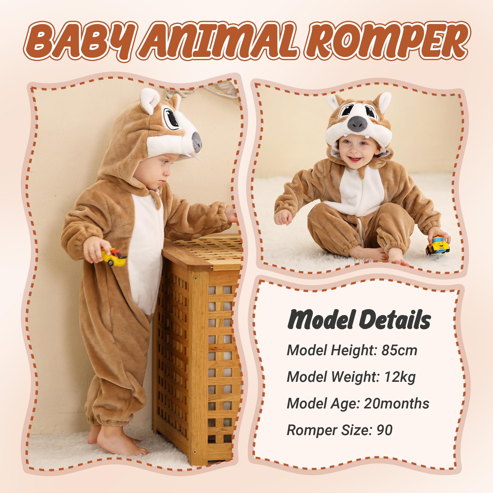 HAHASHOW BéBé d'hiver Grenouillères Combinaison, Unisexe Animal Barboteuses Manteau à Capuche, Enfants Flanelle Pyjama Jumpsuit pour Garçon et Fille 0-36 Mois