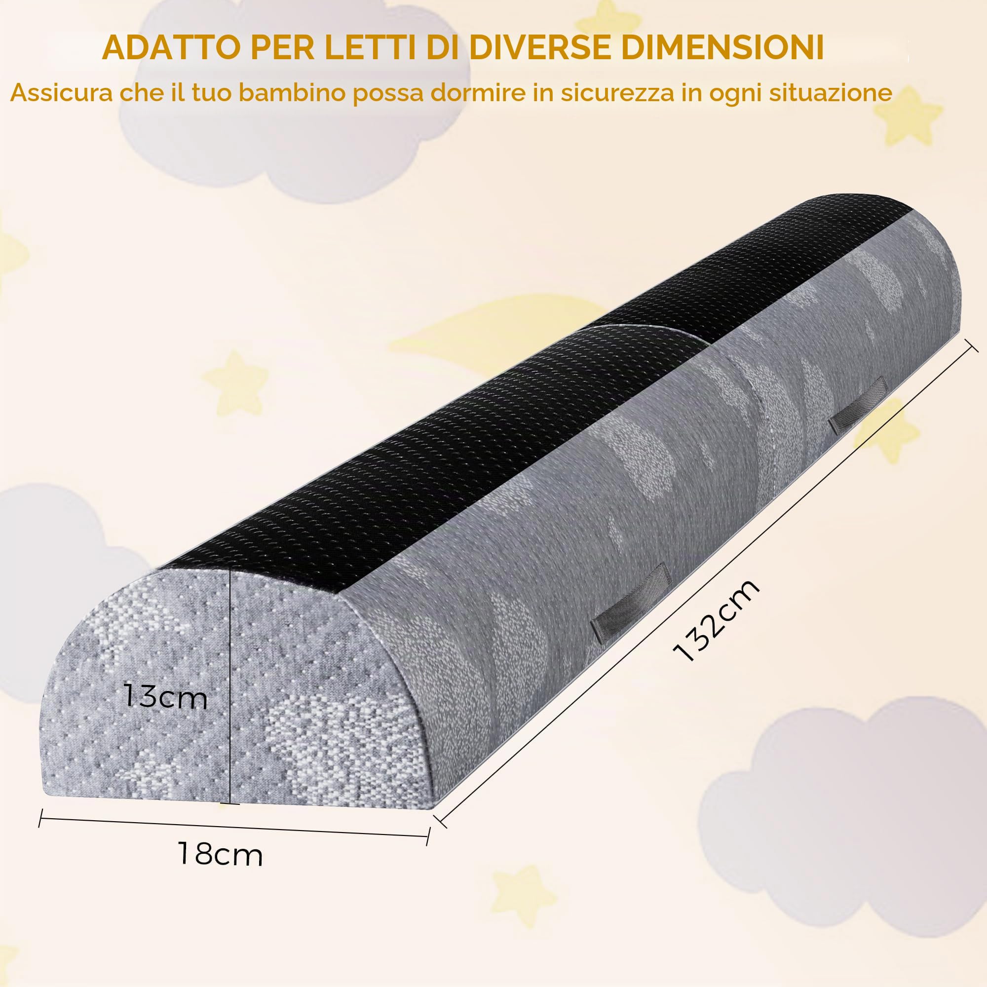 Sponda Letto Bambini Pieghevole - Guardia Paracolpi in Schiuma con Pastiglie Antiscivolo - Copertura Rimovibile Morbida Impermeabile e Lavabile - per Bambini, Ragazzi o Anziani