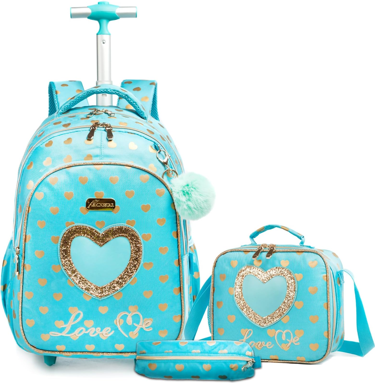 Egchescebo School Bags Kids Rolling Backpack for Girls Kids Luggage Suitcase With Wheels, 5315-lanjinaixin-blue, 17, Travel Backpacks