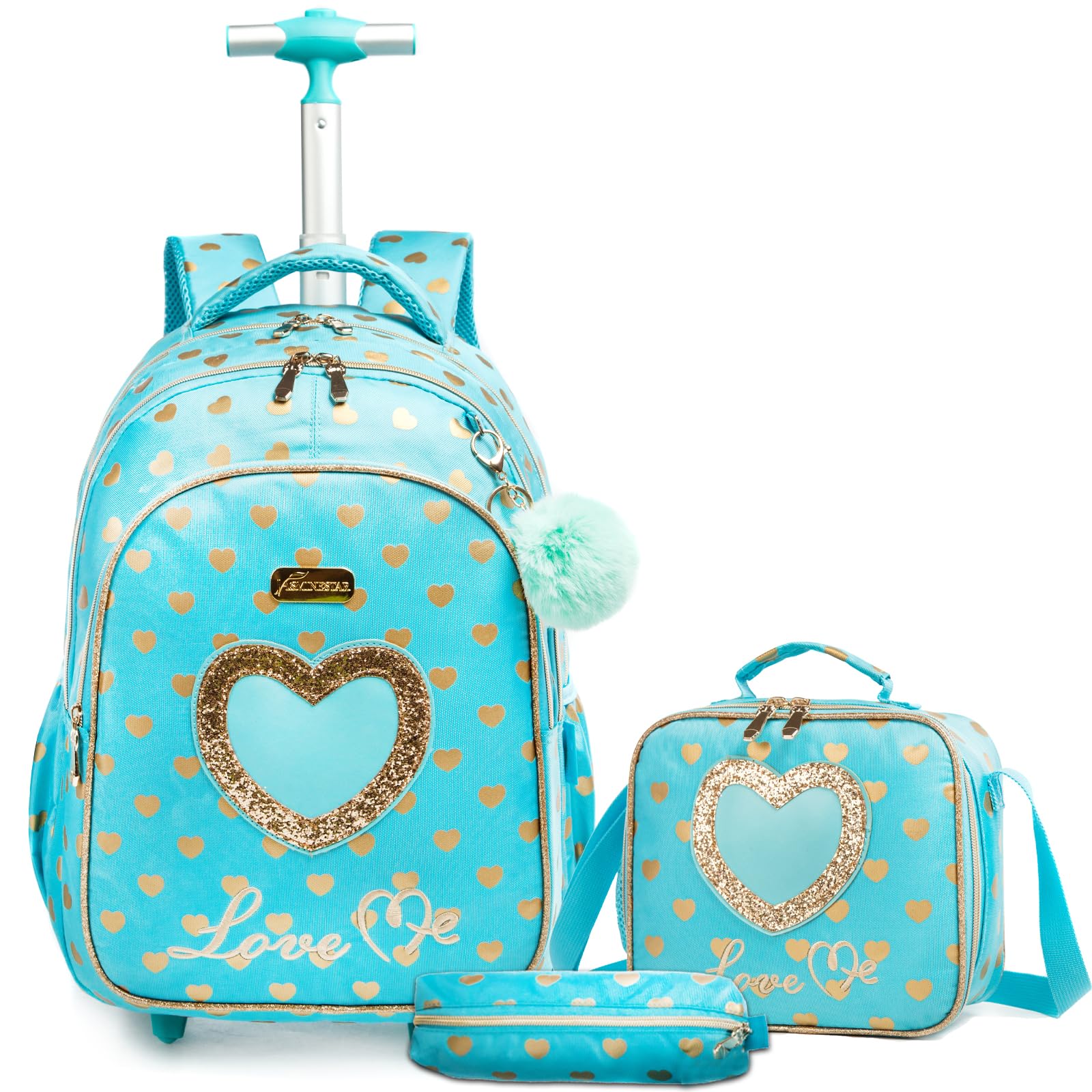 School Bags Kids Rolling Backpack for Girls Kids Luggage Suitcase With Wheels, 5315-lanjinaixin-blue, 17, Travel Backpacks