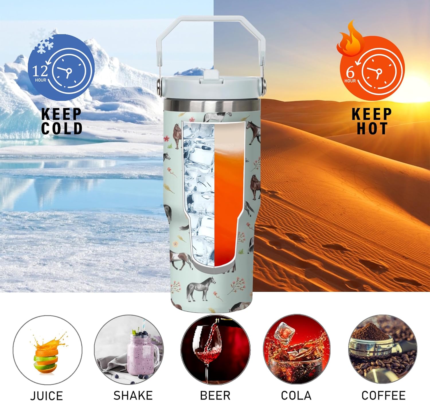 Horse Tumbler with Handle and Flip Straw for Women Men, 30oz Cute Stainless Steel Insulated Cup, Water Bottle Travel Coffee Mug, Gifts for Animal Lovers - Image 4