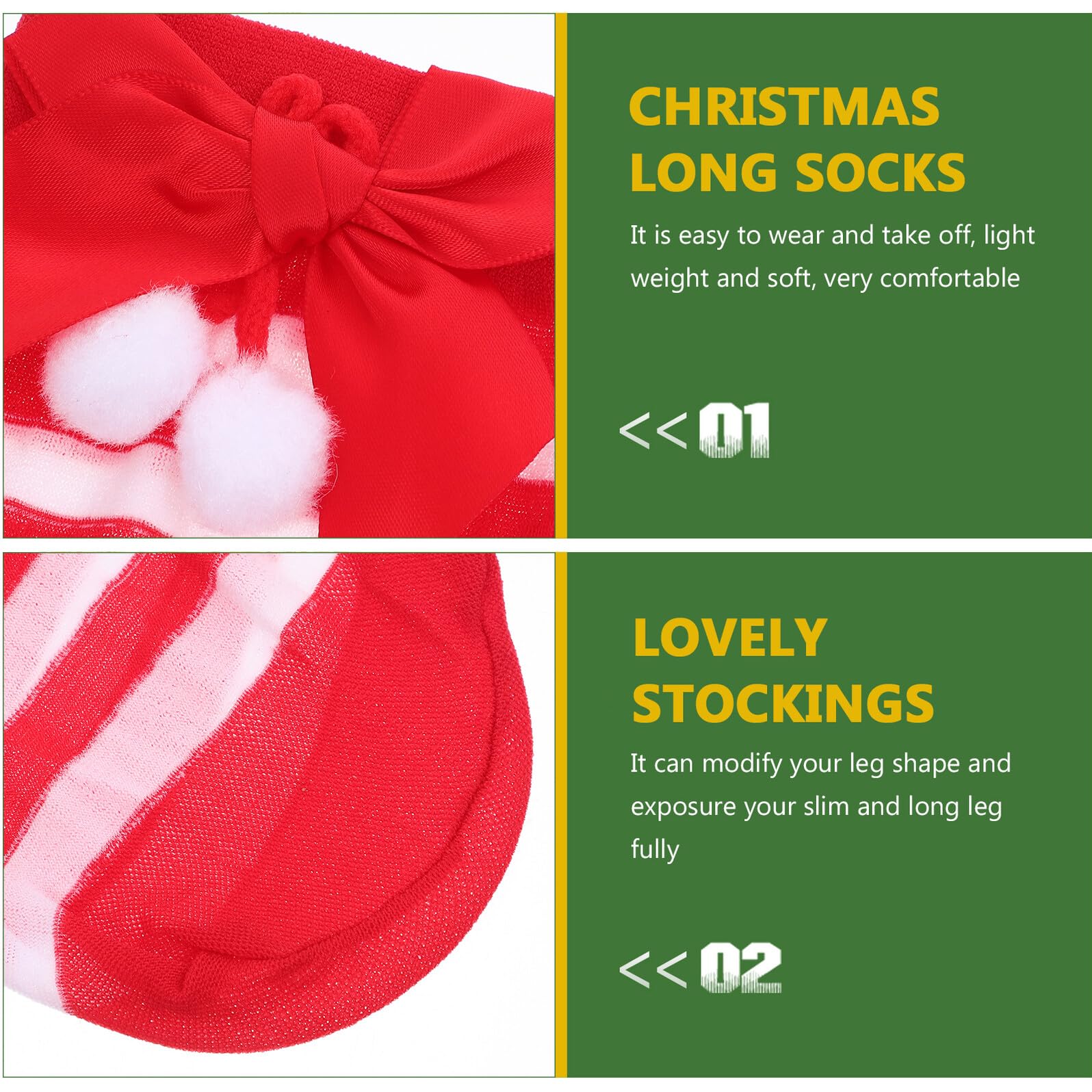 LIFKOME Chaussettes de Fête Hautes pour Femmes Bas de Noël avec Nœuds Décoratifs Respirantes et Confortables au Quotidien