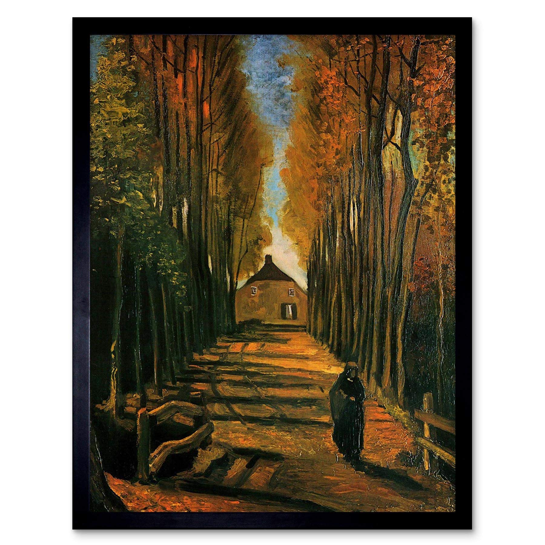 Wee Blue Coo Vincent Van Gogh Avenue Of Poplars At Sunset 1884 Old Painting Art Print Framed Poster Wall Decor 12X16 Inch