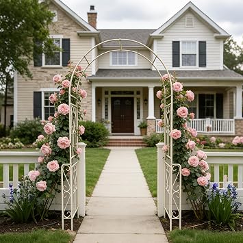 Metal Garden Arbor Arch Trellis 94.5" H Climbing Plants Support Rose Arch Outdoor Lawn Wedding Party Events Archway White