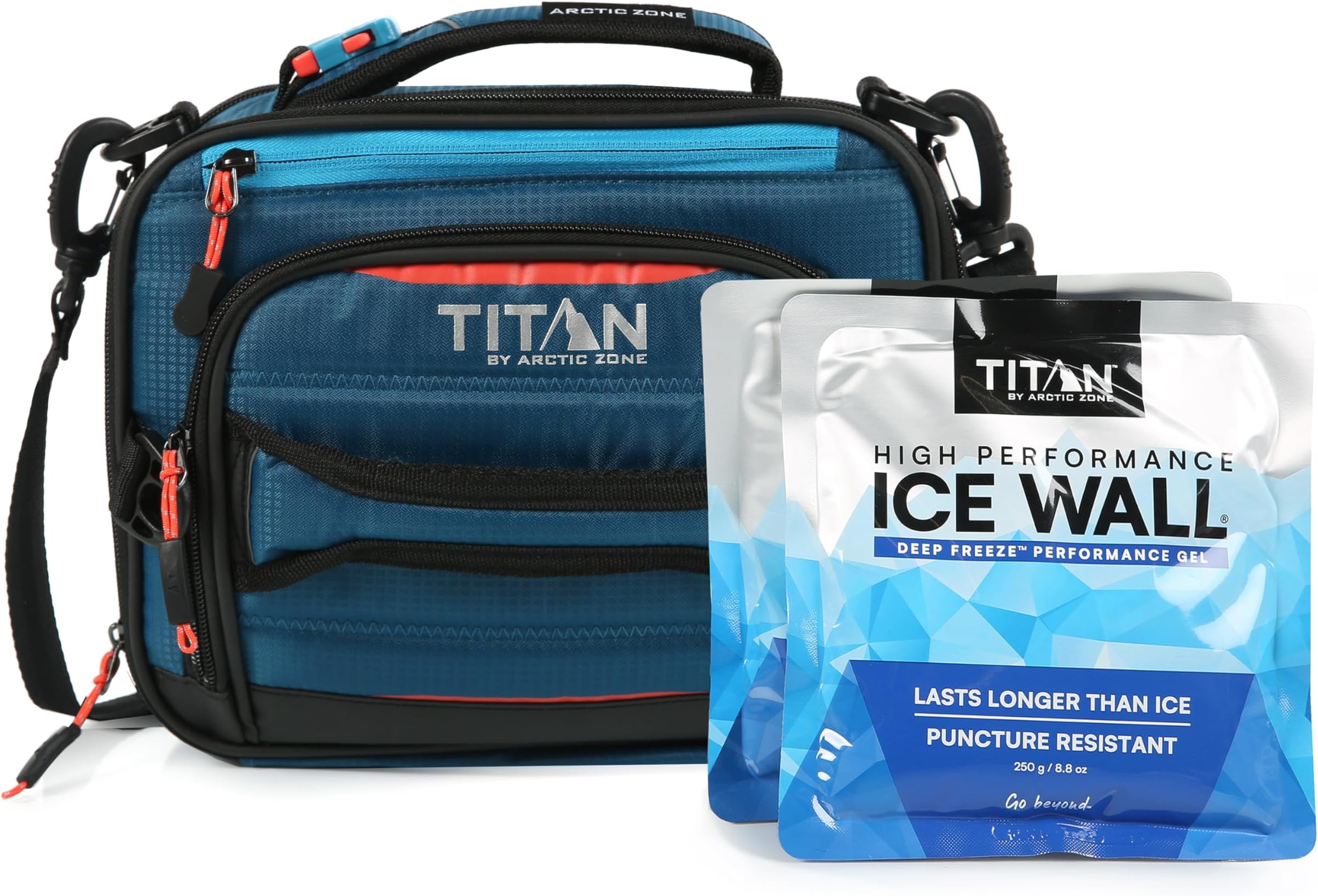 Arctic Zone Titan Deep Freeze Fridge Cold Expandable Insulated Horizontal Lunch Pack with 2X 250g High Performance Ice Walls, Blue