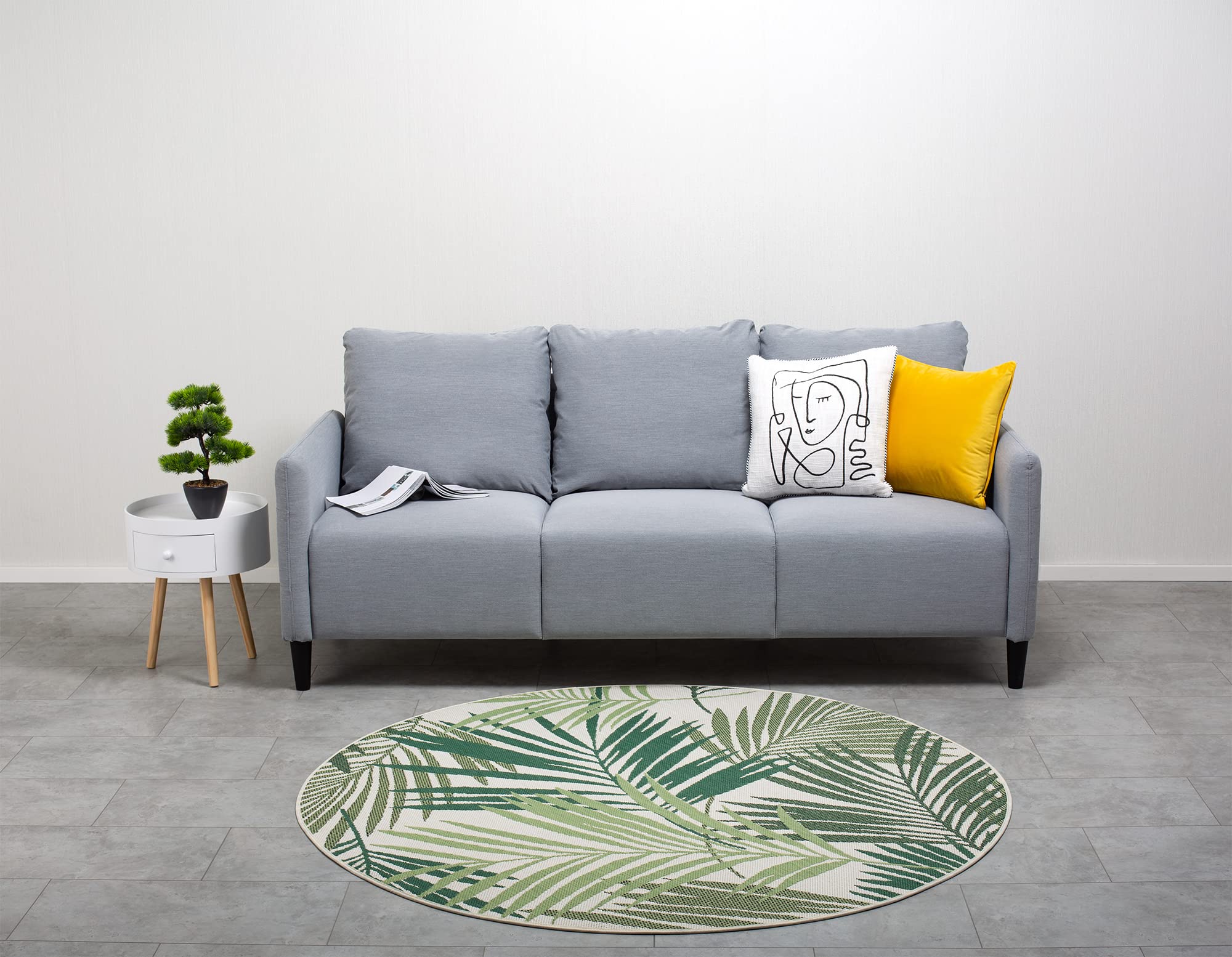 DomDeco In- & Outdoor Teppich Rund Dave, aus wetterfester, robuster Kunstfaser in klassischen & modernen Styles, für Terrasse/Balkon oder auch für Innen, Grün in Ø160cm