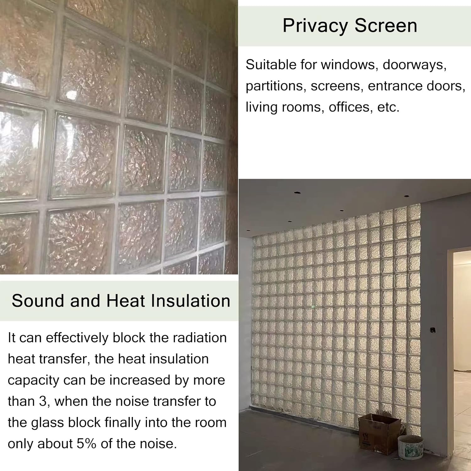 ZAQYCM 6 Pack Glass Blocks for Wall, Home Partition Screen for Window/Showers/Bathroom/Hallway/Office, 8x8x3inch