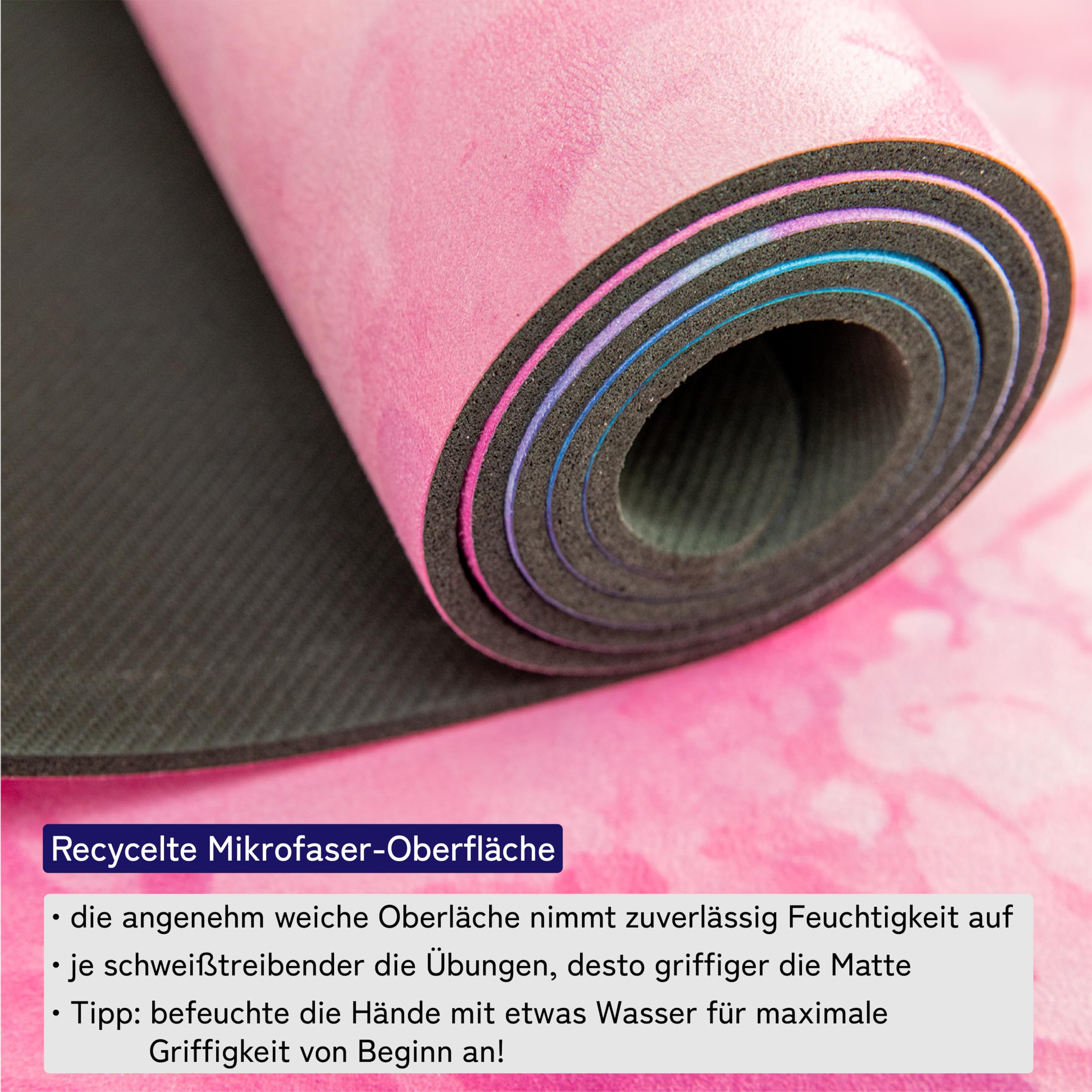 Premium Yogamatte: echter Naturkautschuk rutschfest & weiche rutschfeste Mikrofaser, extra-breit, extra-dick (183x68x0,5cm), Tragegurt & Strap, auch Pilates-Matte