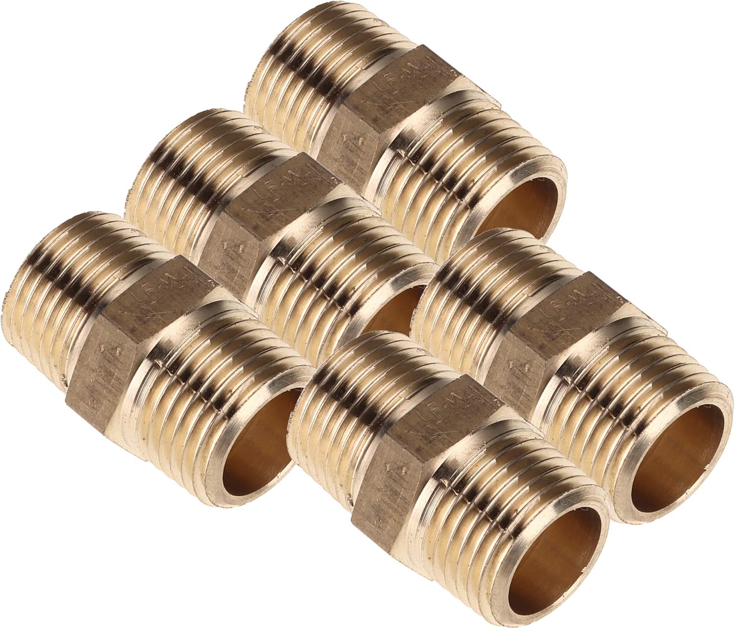 LTWFITTING Lead Free Brass Pipe Hex Nipple Fitting 1/2" Male NPT Air Fuel Water(Pack of 5)