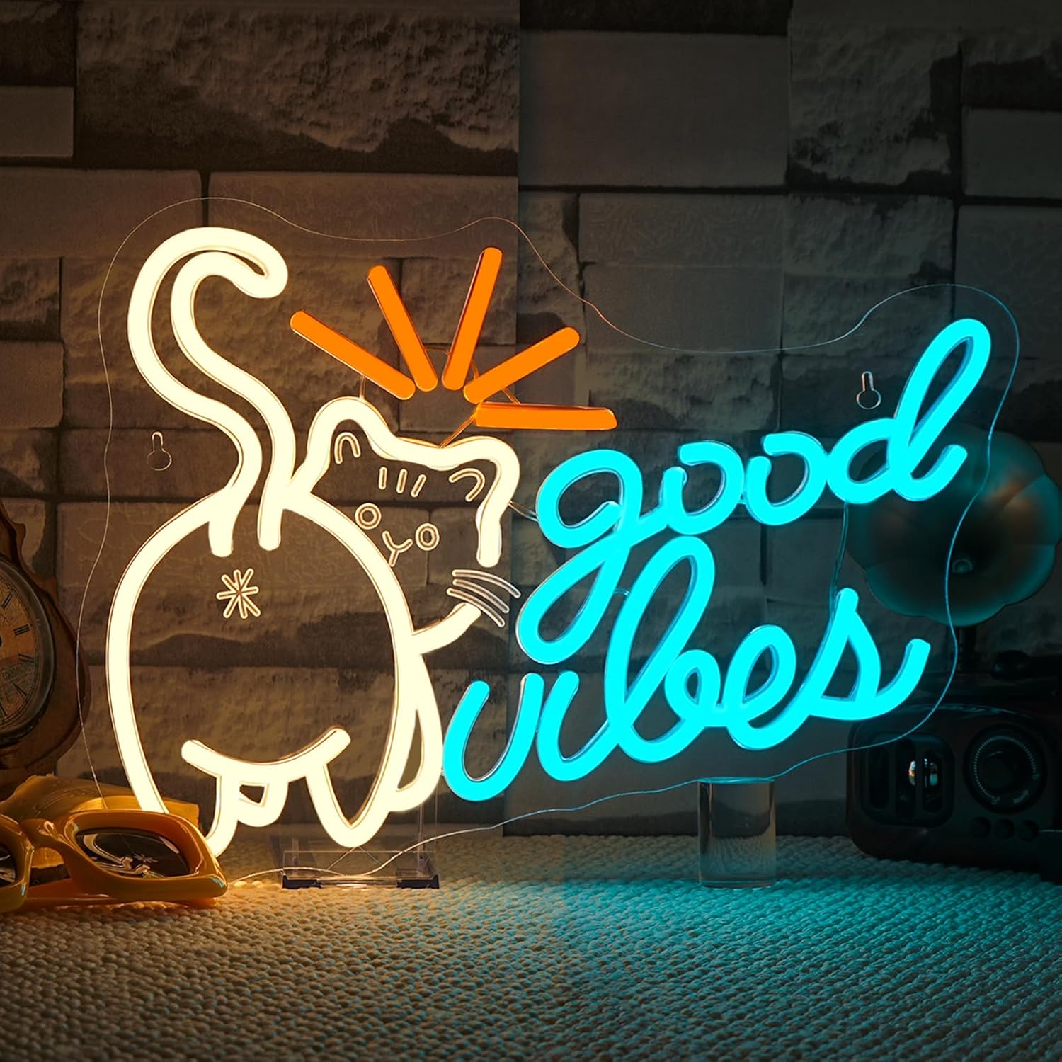 JURONG – Letrero de neón LED para decoración de pared, luz de neón Little Kitten Good Vibes, alimentada por USB, regulable 5V2A, 14.57 x 10.24