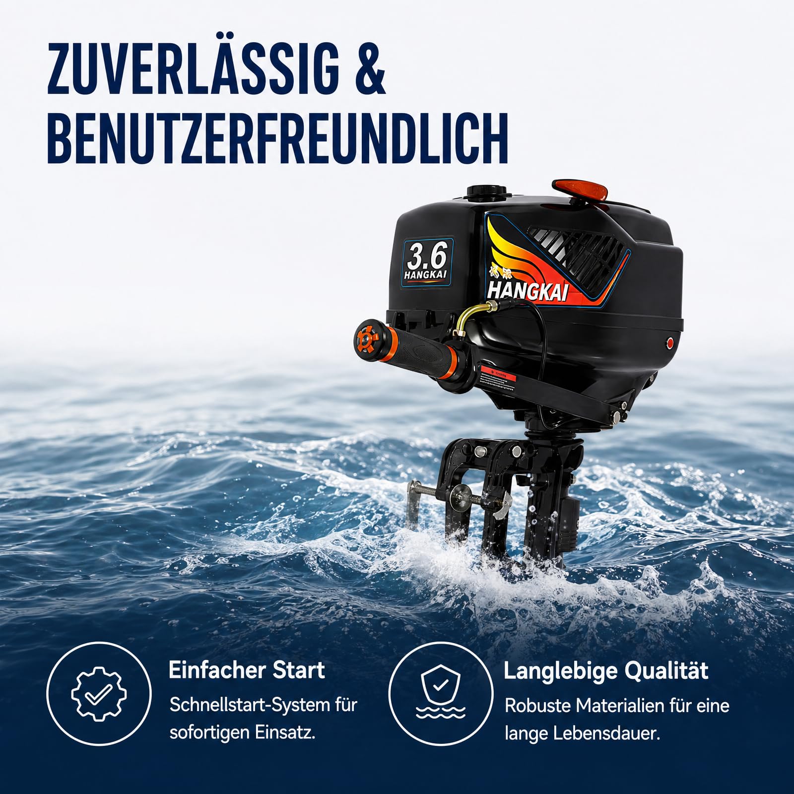 2-Takt Außenbordmotor Benzinmotor, 55ccm 3,6PS Außenborder Benzin Außenbordmotor, Schlauchboot Motor Kurzer Welle, CDI Zündung Halbluft- und Halbwassergekühlt für Schlauchboot Angelboot Fischerboot