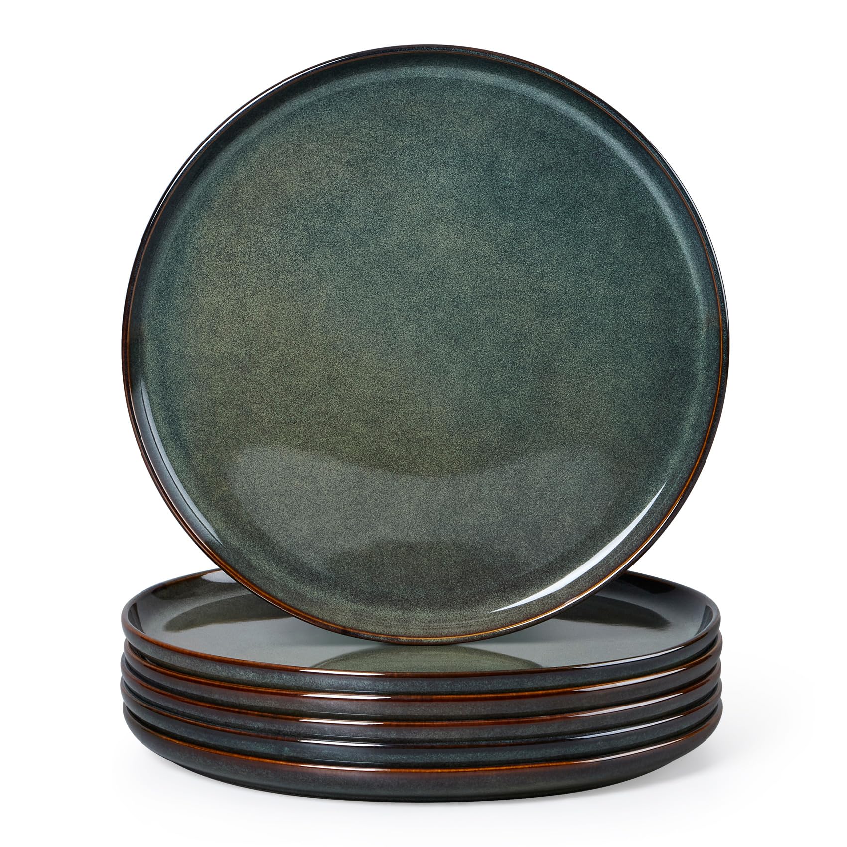 Homikit Stoneware Dinner Plates Set of 6, Blackish Green, 26.5cm Round