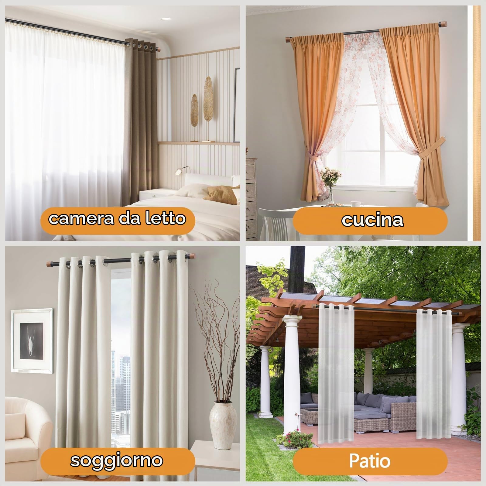 Bastoni per tende in legno per finestre da 1,2 a 2,1 m, regolabili da 2,5 cm, con terminali in finto legno, resistente, decorativo, per camera da letto, cucina e patio