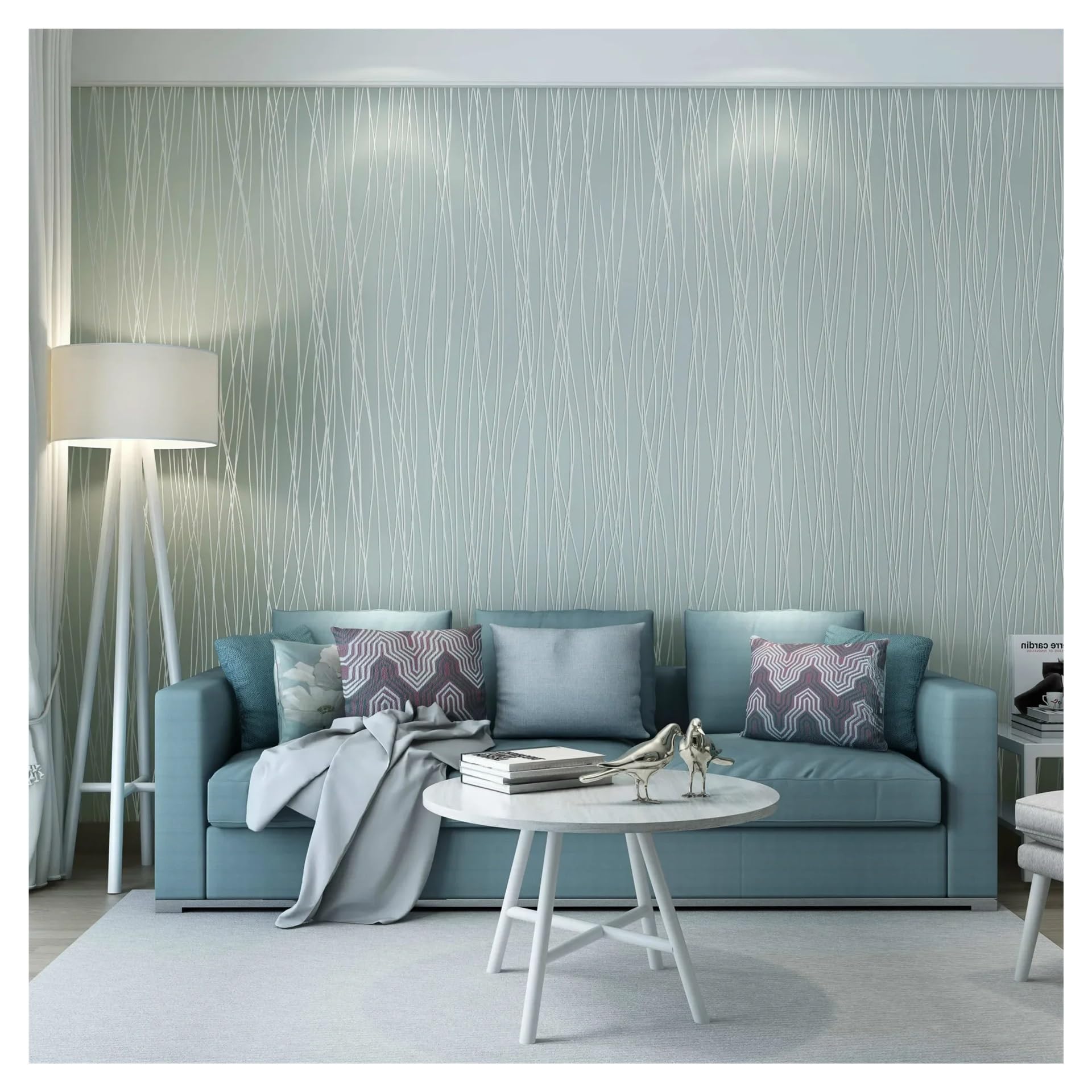 CIGPKLO Grasscloth Wallpaper Non Woven Wallpaper Bedroom Living Room Solid Color Plain Striped Background Wall Papers Home Decor Papel Tapiz 3D para Pared(Light Blue,9.5mx53cm)