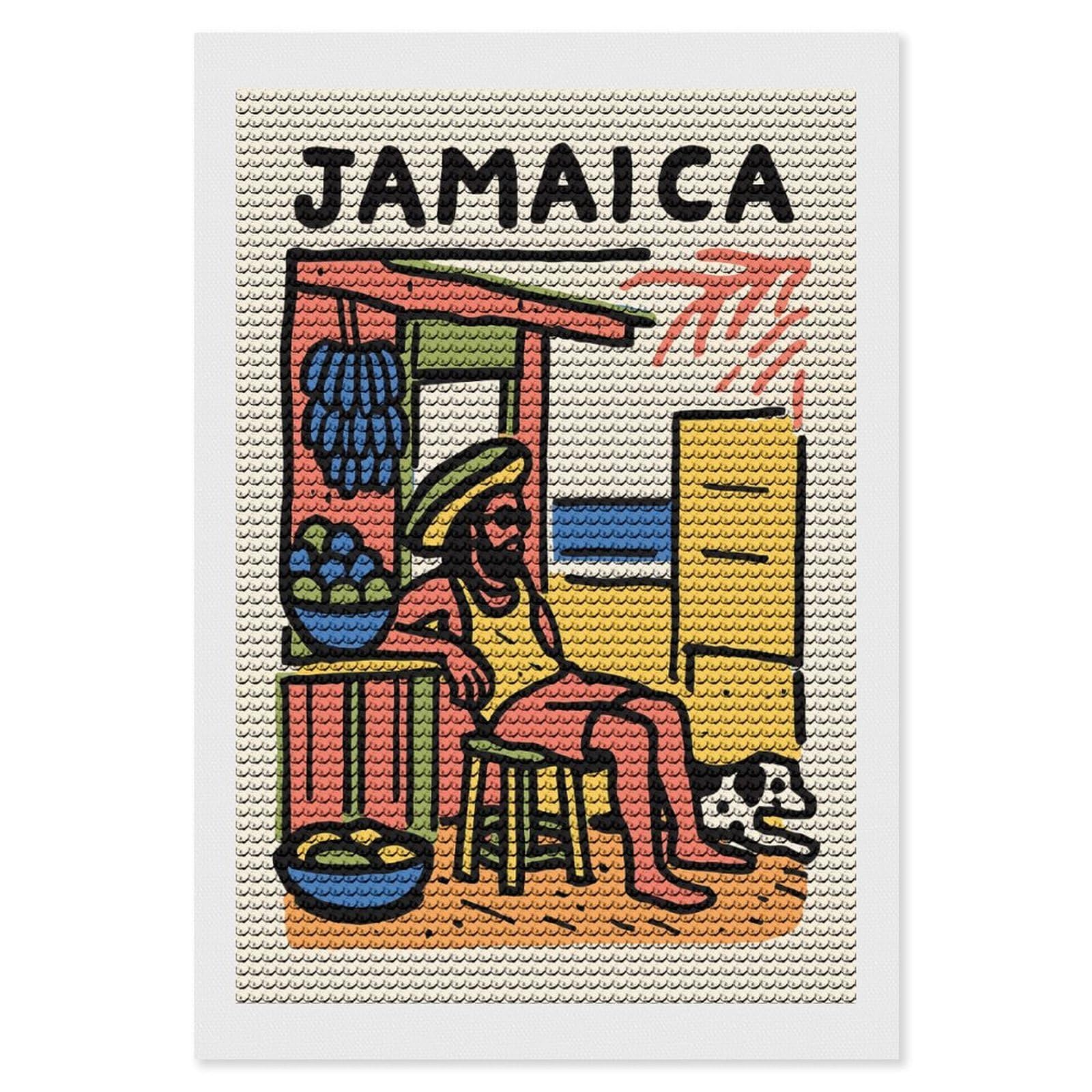 Junmoney Jamaica Illustration with Man and Dog Diamond Painting Canvas Set 8"x12", for Beginners, Complete Accessories, Christmas Gift, Modern Decor