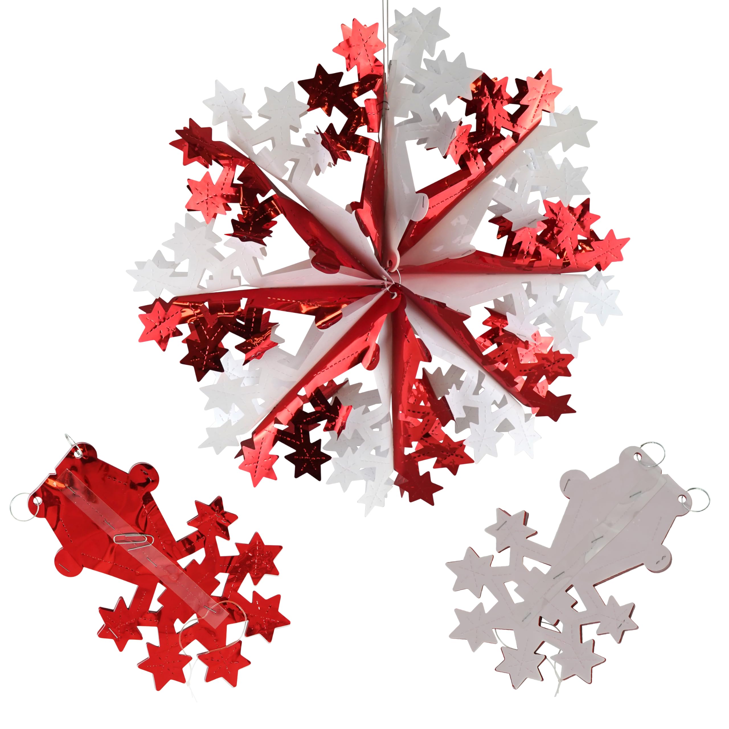Hovuk Red/White Hovuk®Christmas Hanging Ceiling,Wall Decoration Foil Garland,Bell,Ball,Snowflake Decoration (, 40Cm Snow Flake)