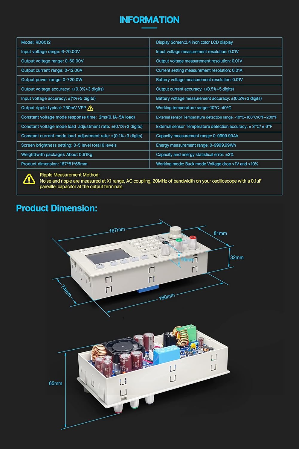 RD RD6012W 60V 12A DC DC Step Down Power Supply Whole Set not Assembled (RD6012W+S800 case+ 800W PSU)