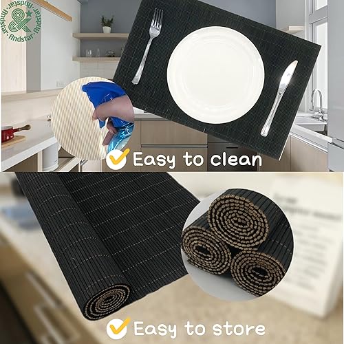 Miniatura 4 de ANDSTAR Juego de 8 manteles individuales de bambú antideslizantes naturales, lavables y resistentes al calor, para comedor y cocina, color verde