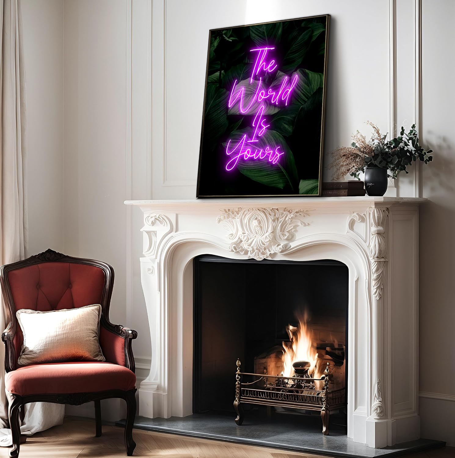 Poster Master The World Is Yours Print - Neon Typography Poster - Modern & Pop Art - Motivational Gift for Men & Women - Inspiring Decor for Bedroom, Living Room or Office - 8x10 UNFRAMED Wall Art