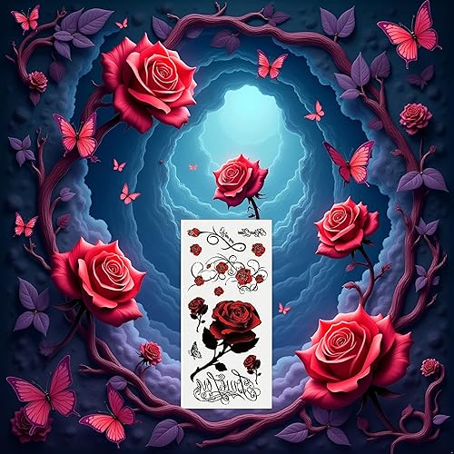 Miniatura 3 de Pegatinas de tatuaje rosa roja moda mariposa dragón flor cuerpo arte temporal tatuaje etiqueta engomada etiqueta engomada clara