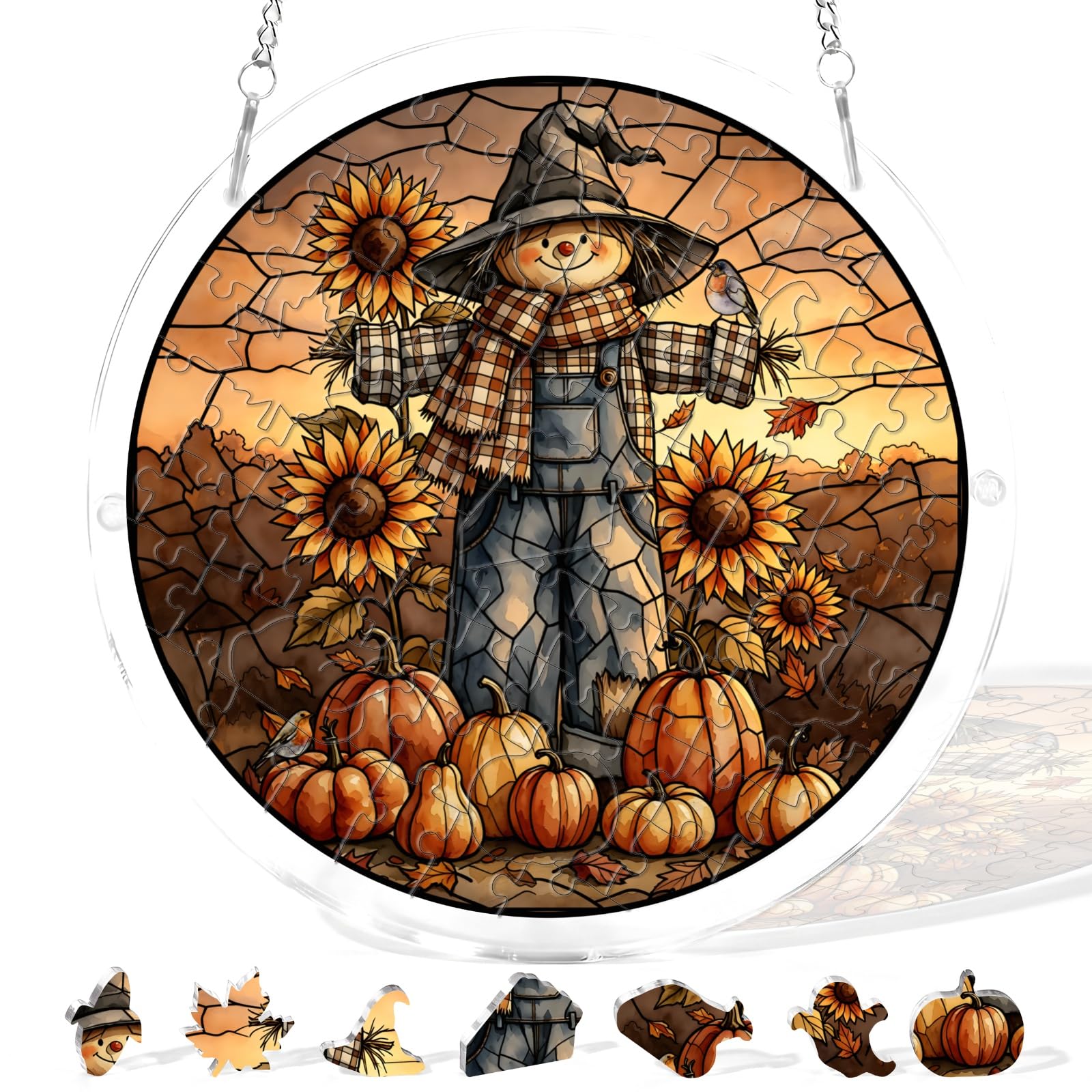 Mestart 83 Pcs Acrylic Jigsaw Puzzle Suncatcher Stained Glass Window Hanging, DIY Kit Moo…