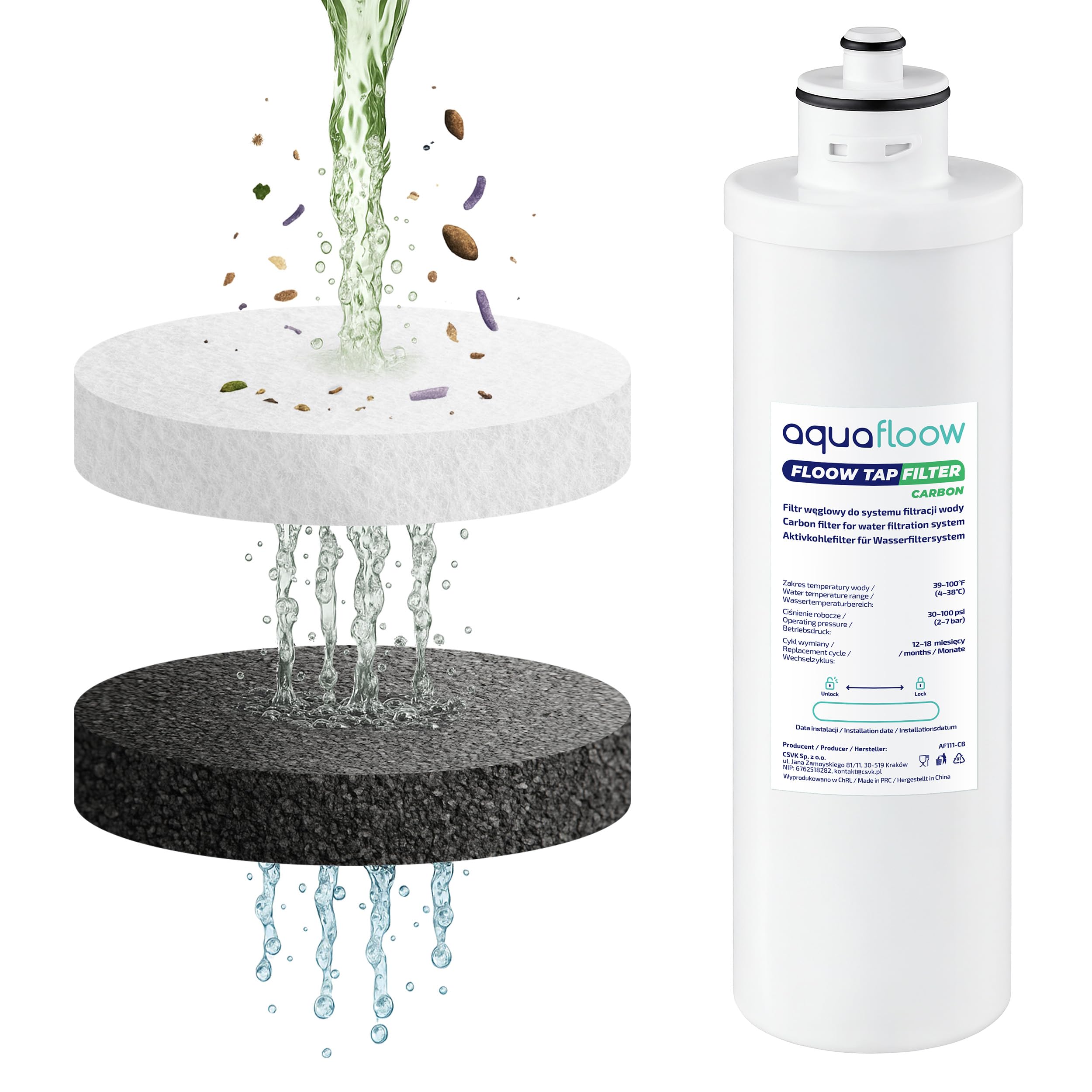 Aquafloow Sistema de Filtro de Agua Bajo Fregadero con Filtro de Carbón de 1 Etapa y Temporizador, Elimina Cloro, Impurezas Orgánicas y Mejora el Sabor del Agua
