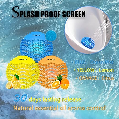 Miniatura 3 de Desodorizador de pantalla urinaria, alfombrillas para baño de hombres (9 unidades), pasteles de orina húmedos y secos con ambientador de olor a