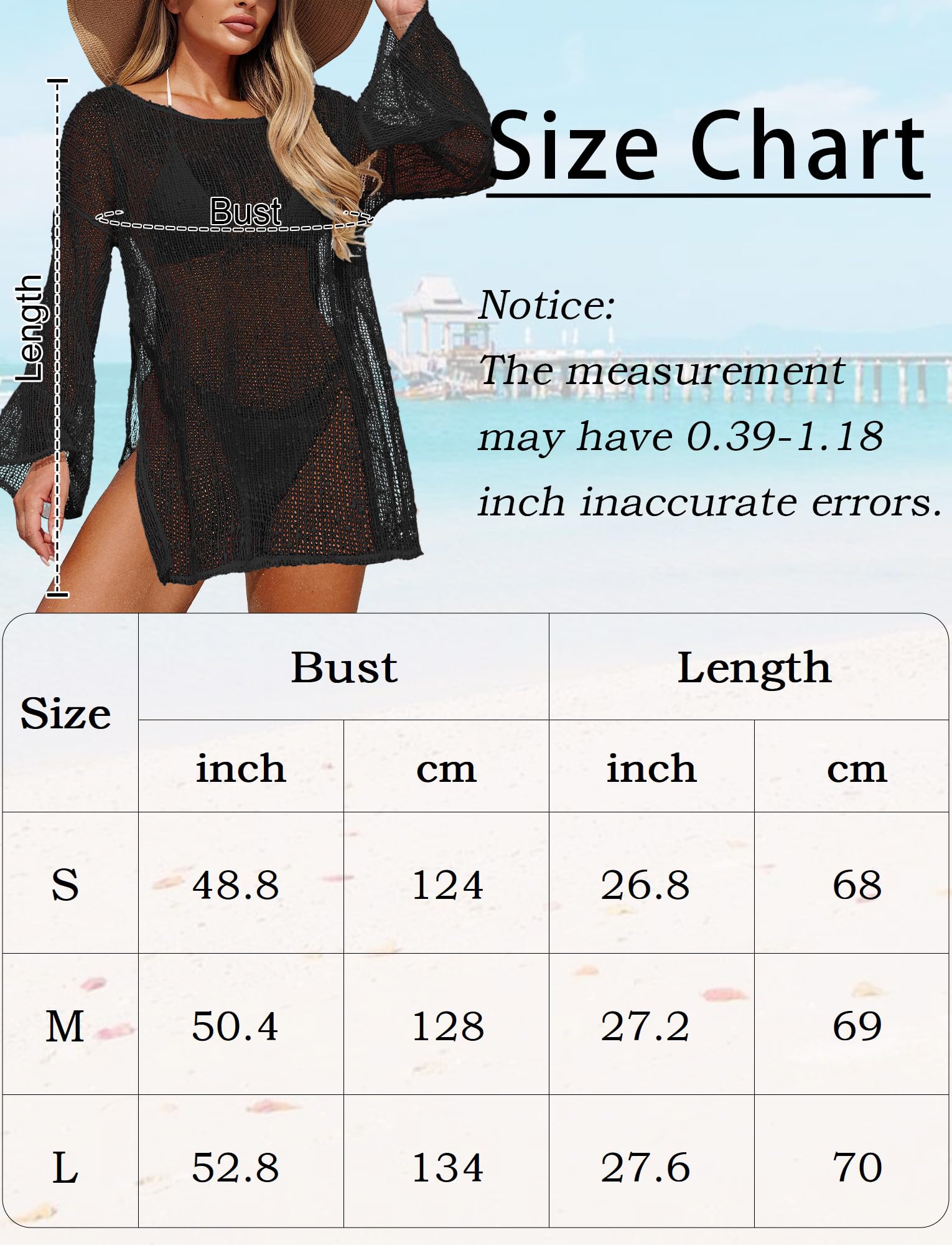 Panegy Couverture de Maillot de Bain pour Femmes Tricot Manches Longues vêtements de Plage Crochet Creux Bikini Haut Robe de Vacances d'été