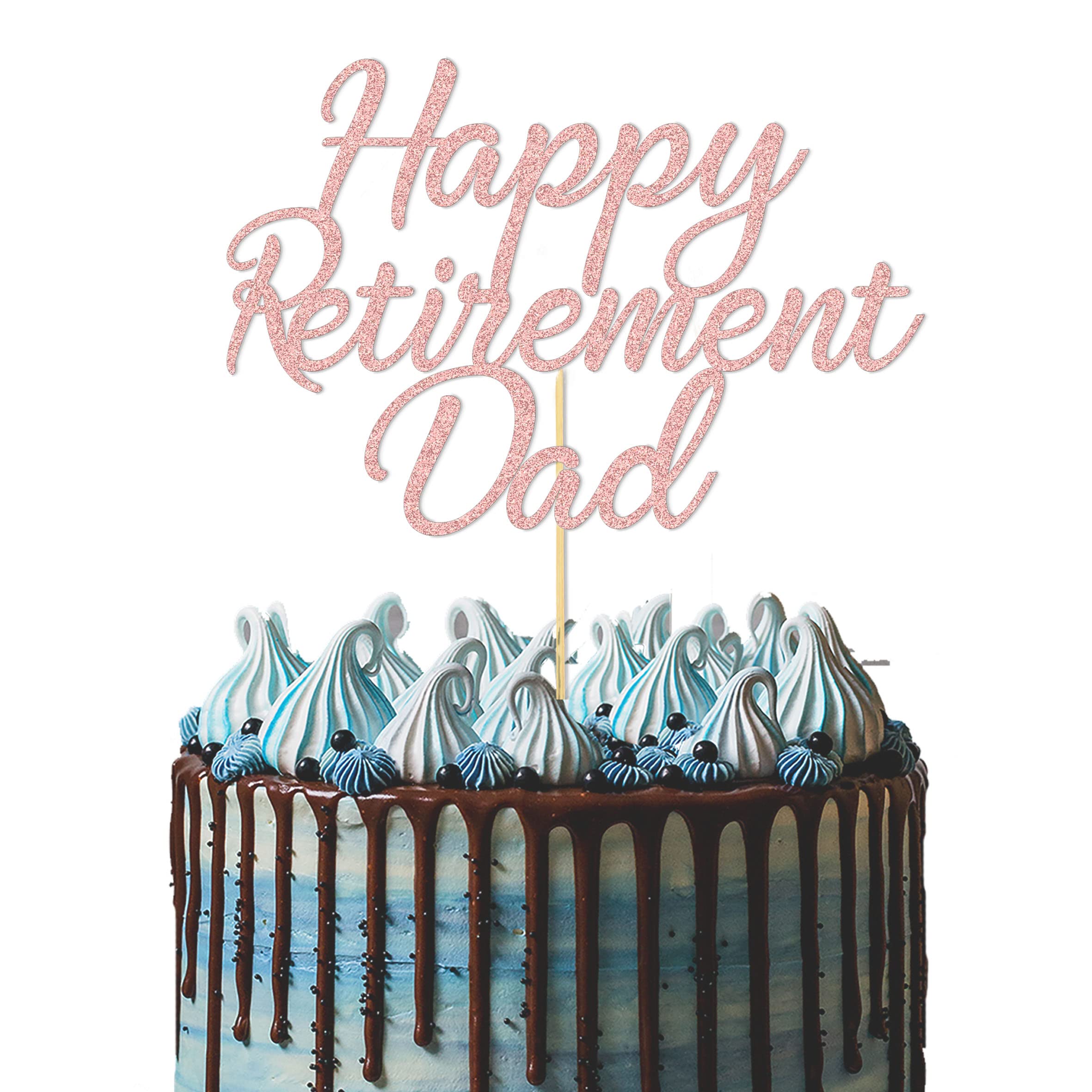 GuteGifts Personalised Cake Topper for Retirement Mum Dad | Custom Cake Decoration with Any Name | Multicolour Glitter Party Decoration Hand Finished in UK (Rose gold)