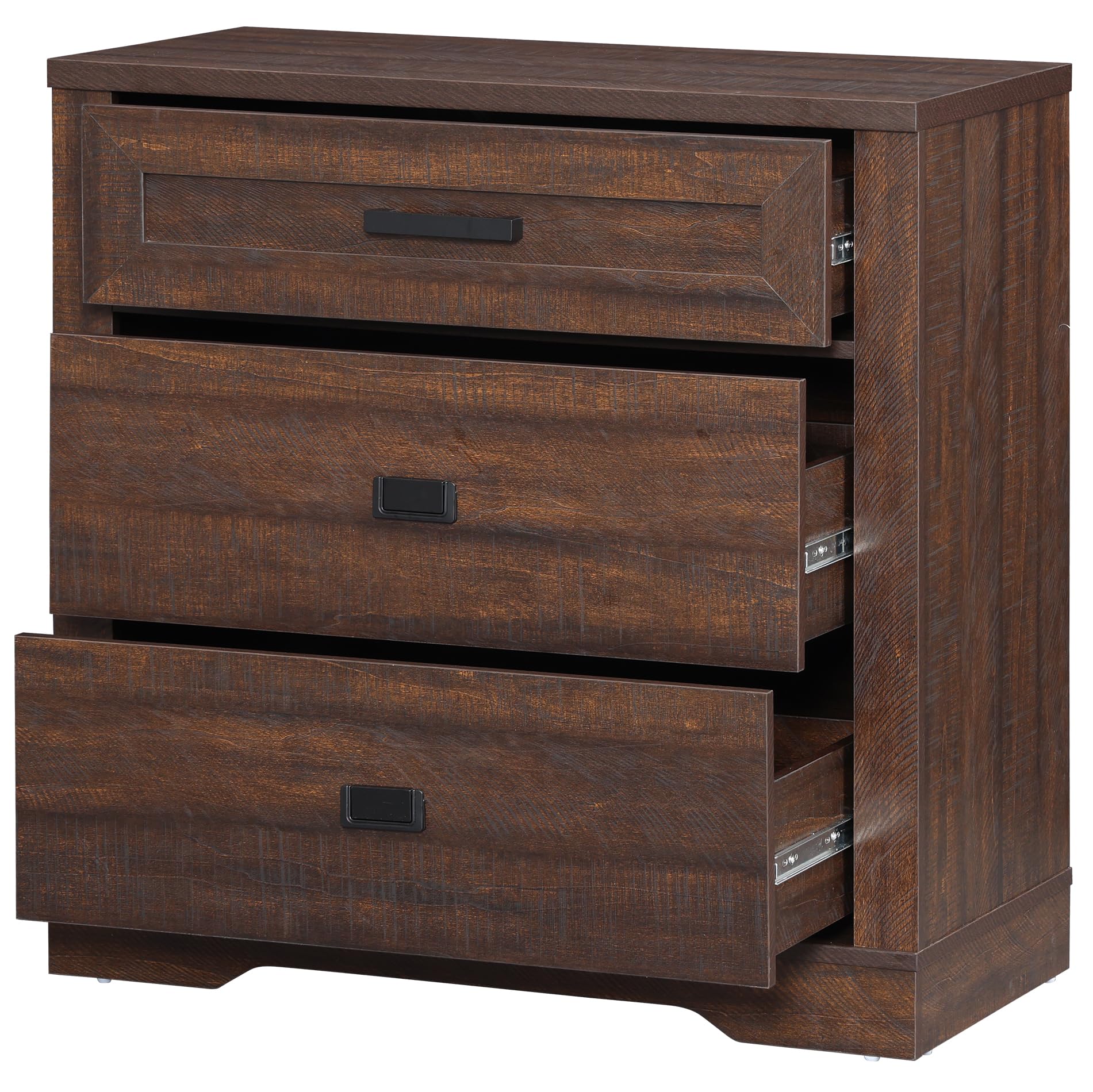 WAMPAT 3-Drawer Dresser, Farmhouse Wood Bedroom Storage Chest, Smooth Glide Drawers, Dark Walnut Brown
