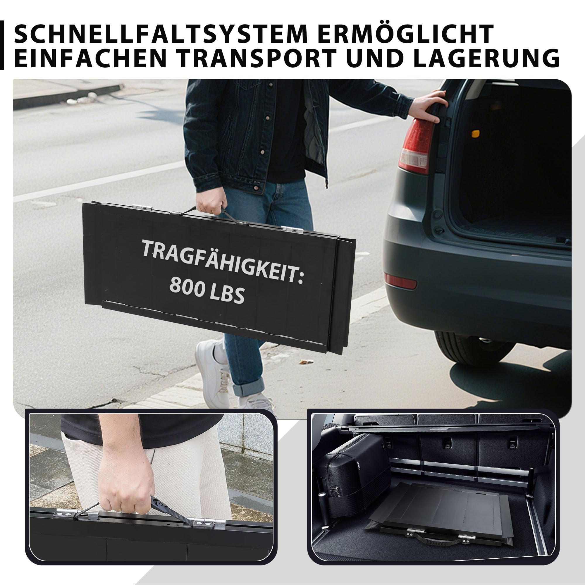Tragbare Rollstuhlrampe mit Schnellverriegelung, rutschfeste Aluminiumkonstruktion für Türöffnungen und Hausstufen, maximale Belastung 363 kg, stabil, Größe: 2 Fuß (0,6 m)