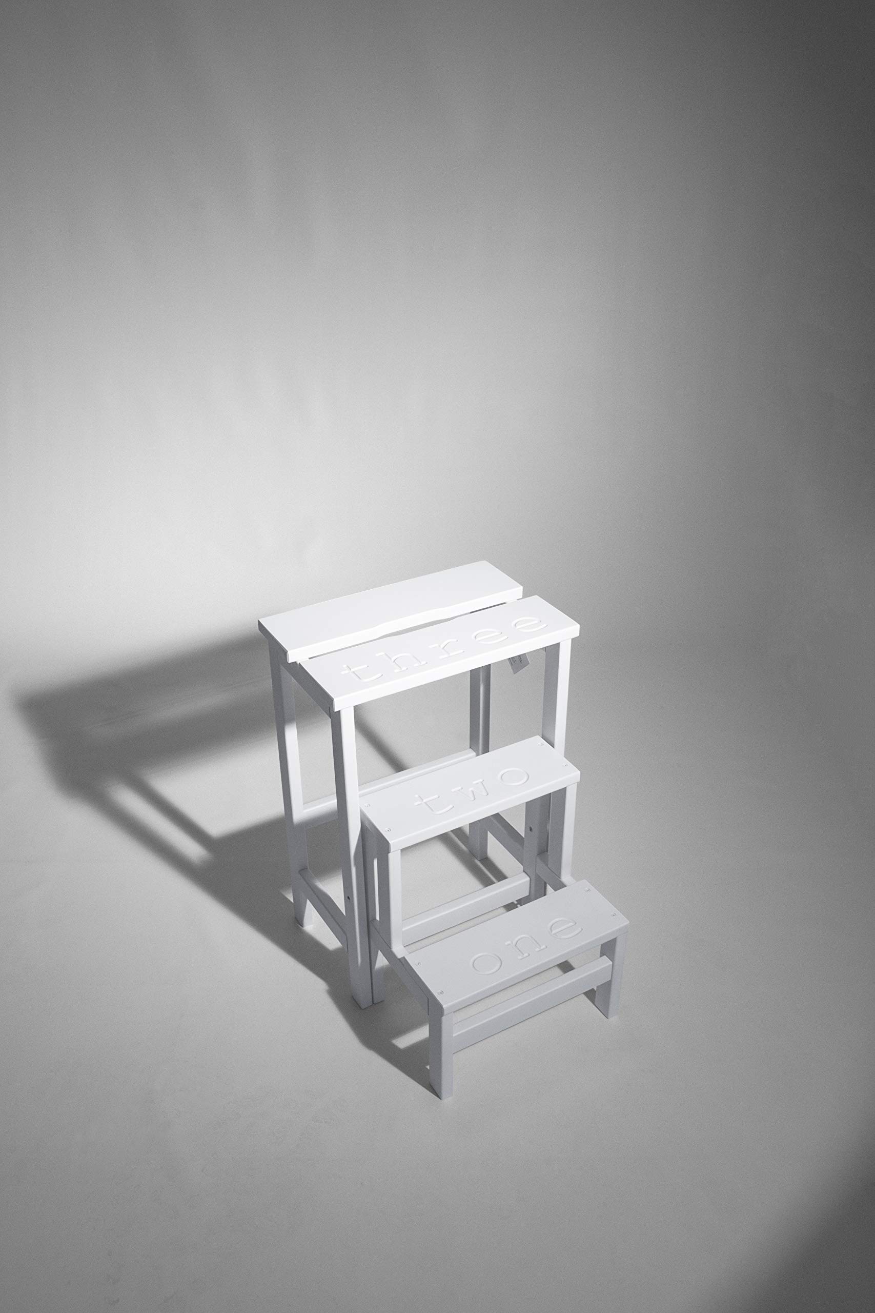 Karn Happy Numbers –Sgabello Scala in Faggio Massello con Gradini Girevoli Numerati e Sistema di Sicurezza – Ideale per Libreria, Cucina, Scaffali e Uso Domestico – Made in Italy