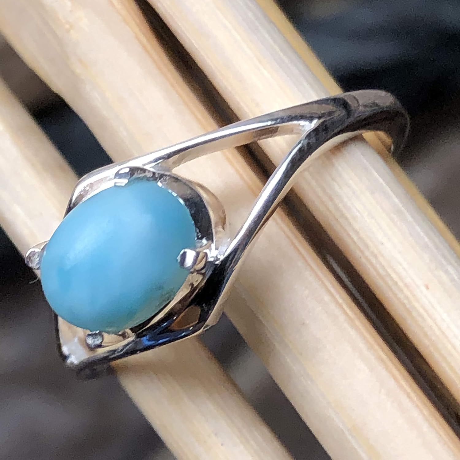 Sterling Silver Larimar Engagement Ring Size 6-9, Natural Dominican Stone by Natural Rocks by Kala - Image 3