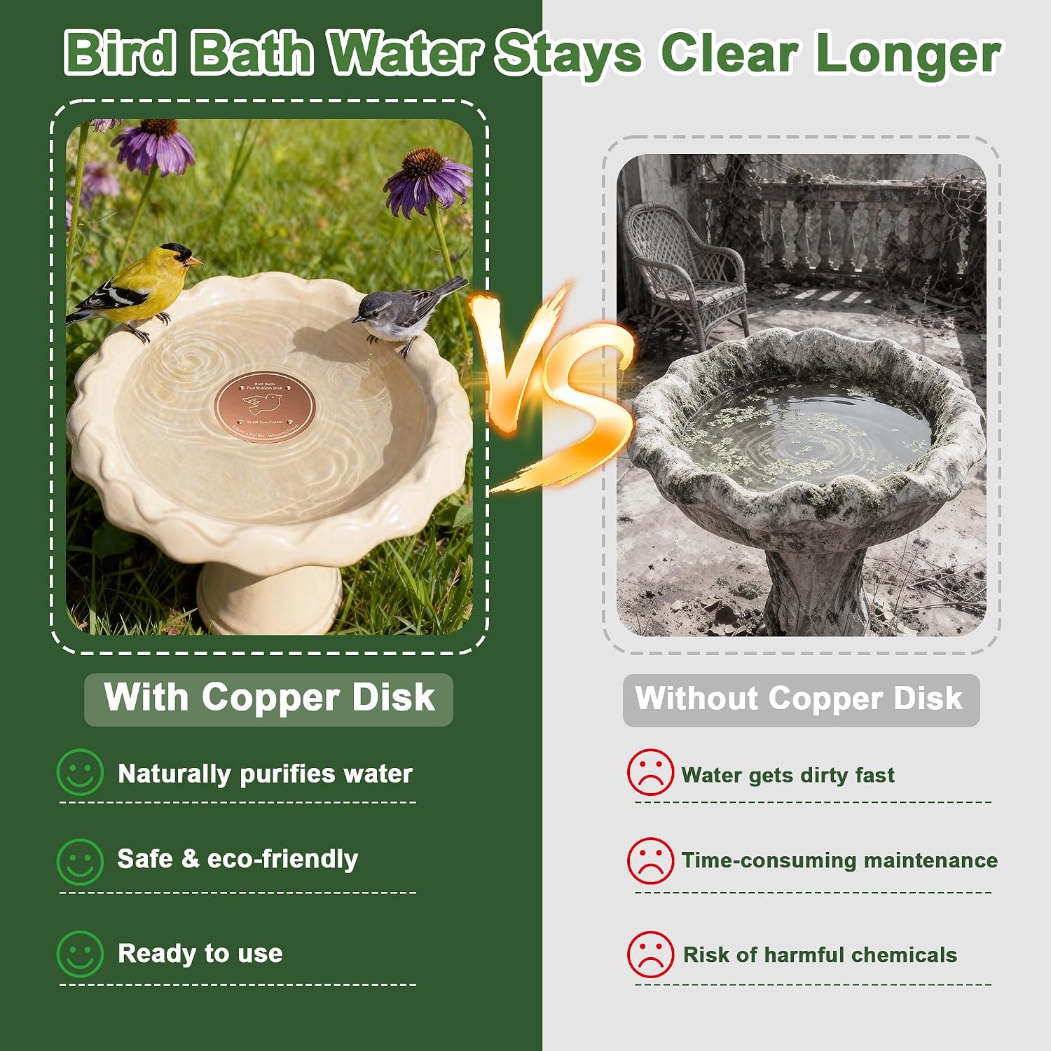Copper Disc for Bird Bath, 2 Pack 99.99% Pure Bird Bath Copper Disk Plate image 3
