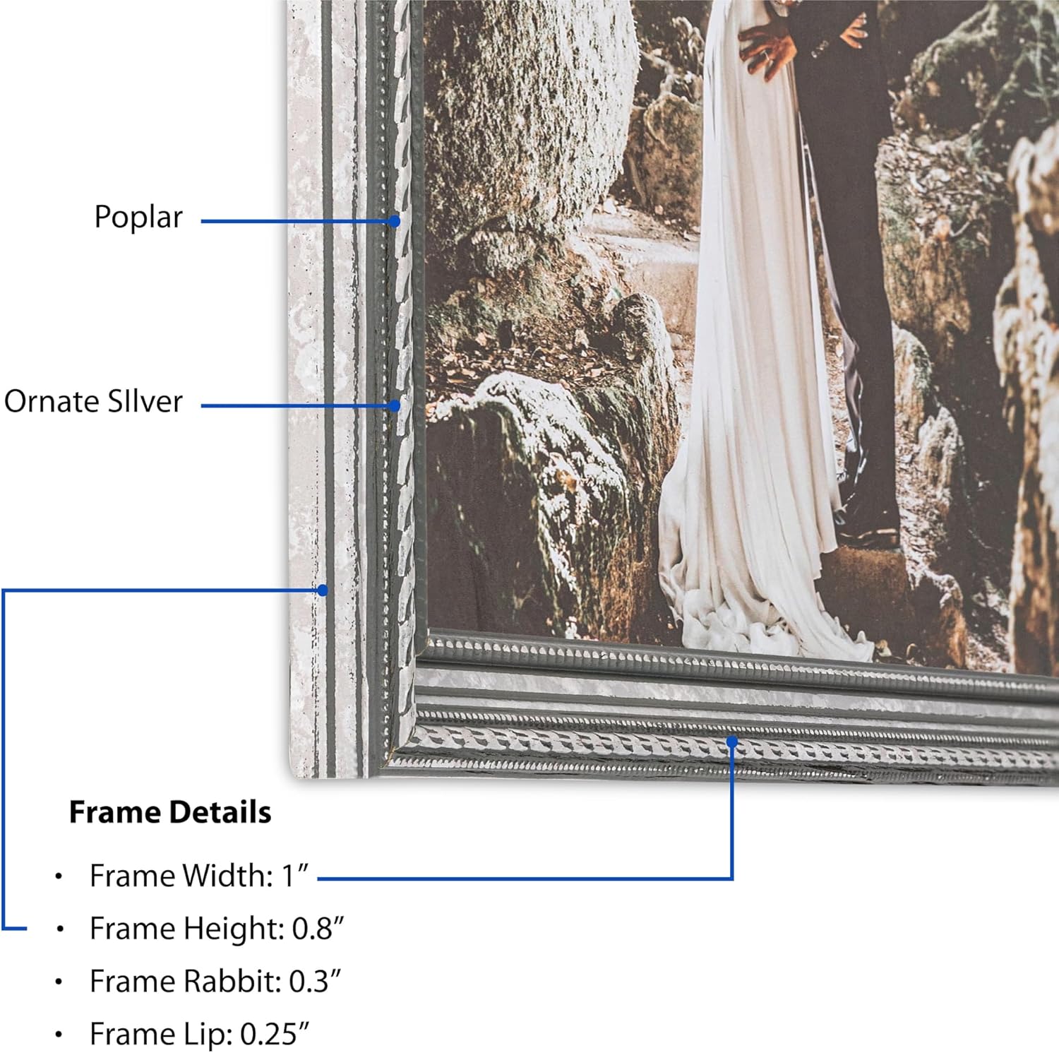 ArtToFrames 9x16 Inch Silver Picture Frame, This 1" Custom Wood Poster Frame is Ornate SIlver, for Your Art or Photos - Comes with Regular Glass, 2WOM80801-SLV-9x16