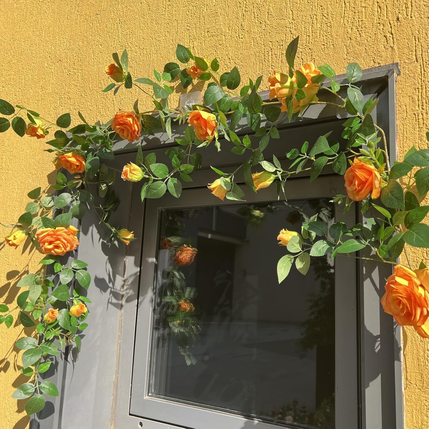 5.9FT Bendable Rose Flower Garlands, Artificial Silk Wild Roses Vine Hanging Flowers for Wall Fireplace Fence Trellis Wedding Baby Shower Home Spring Decor(Orange,2PC)