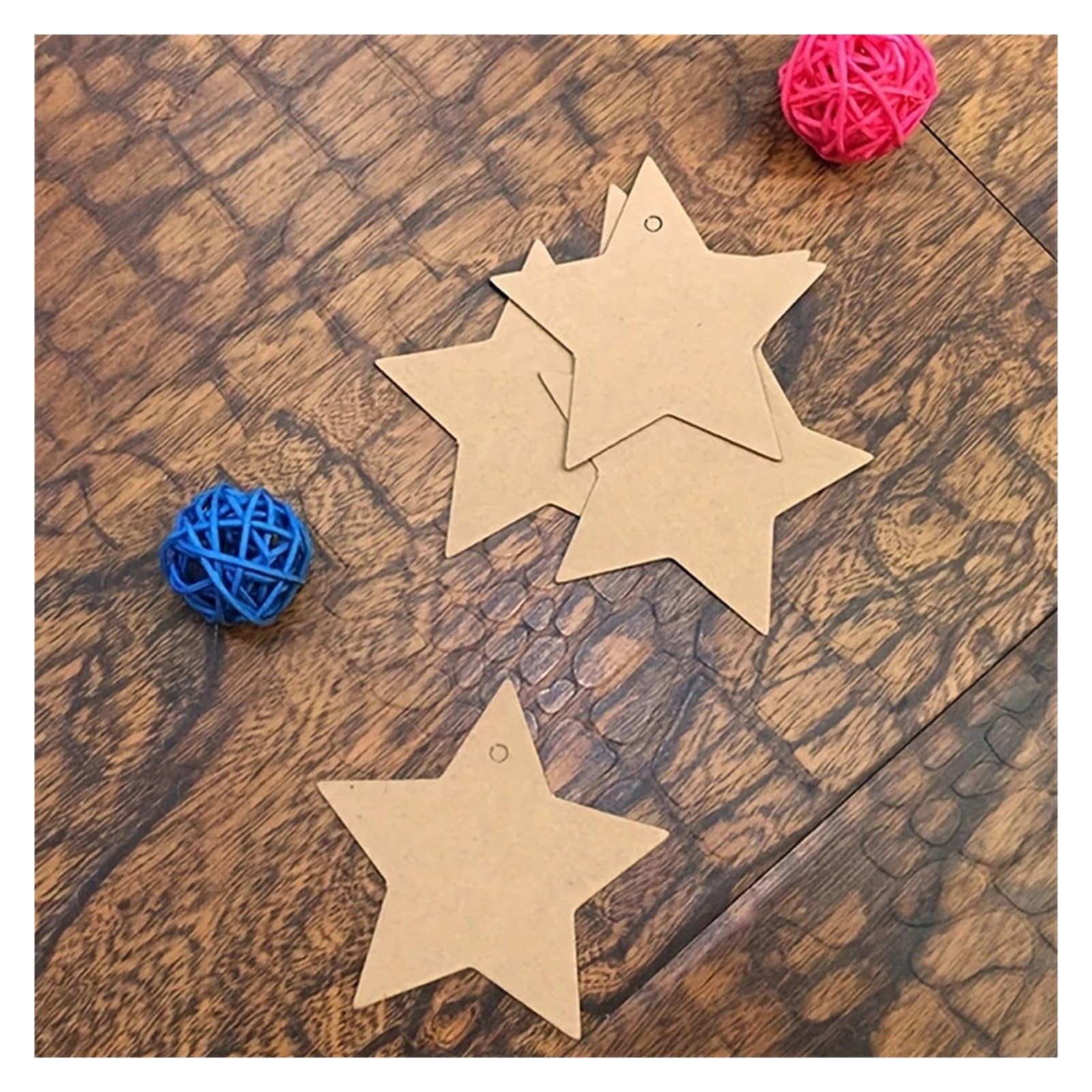 Lot de 300 étiquettes de prix vierges en papier kraft avec ficelle en forme d'étoile Couleurs disponibles