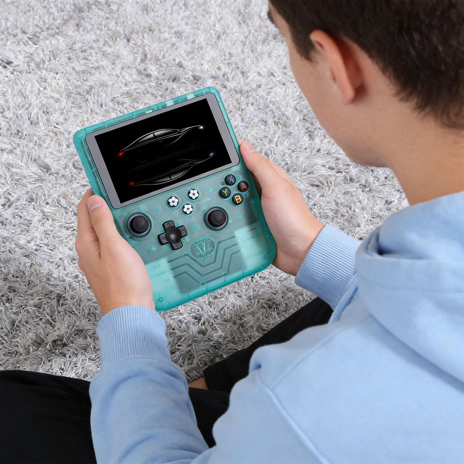 Console di Gioco retrò Portatile con Schermo HD da 6 Pollici per gli Appassionati di Giochi Doppio Joystick RGB Batteria da 6000 MAh (Verde trasparente)
