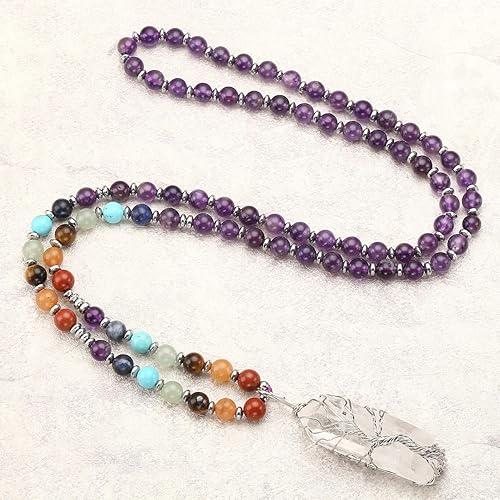Miniatura 4 de Jovivi Collar de cristales curativos naturales de 7 chakras envueltos en alambre con piedra de cuarzo transparente, curación puntiaguda, equilibrio