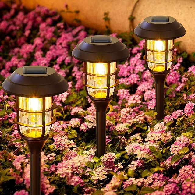 LETMY Solar Lights Outdoor Garden, 6 Pack Outdoor Solar Lights with Bright Warm White LED, Waterproof Garden Ornaments Outdoor for Pathway Patio Lawn Yard Christmas Lights