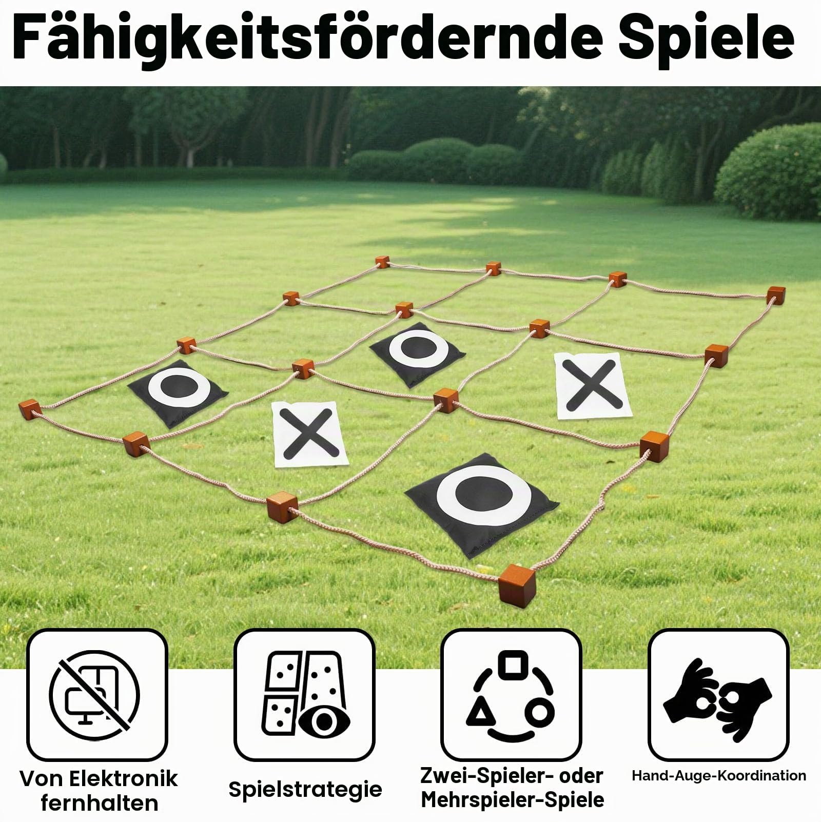 Riesiges Tic-Tac-Toe-Spiel für Draußen, 90x90cm Groß Sitzsack-Wurfspiel für Kinder Erwachsene Familien Campingpartys Sofort Einsatzbereit Spaß auf Rasen Garten und im Hinterhof