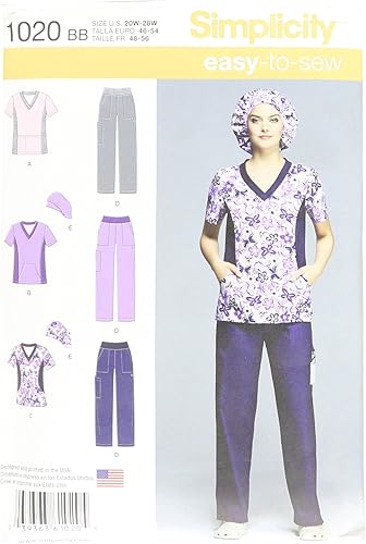Simplicity Patrones creativos US1020BB Easy To Sew Scrubs Patrón de costura para mujer, tamaño BB (20W-28W)