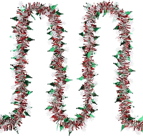 Guirnalda de oropel de Navidad, guirnalda de papel metálico brillante artificial de 33 pies para decoración de árbol de Navidad, para vacaciones,