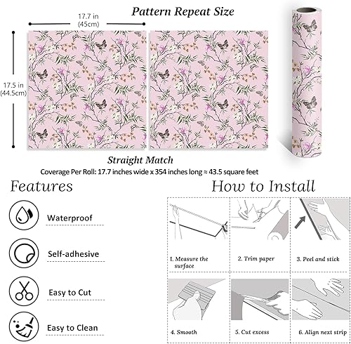 Miniatura 8 de VEELIKE Papel tapiz floral azul de 17.7 x 354 pulgadas, despegar y pegar, extraíble, azul botánico, para dormitorio, baño, papel tapiz azul