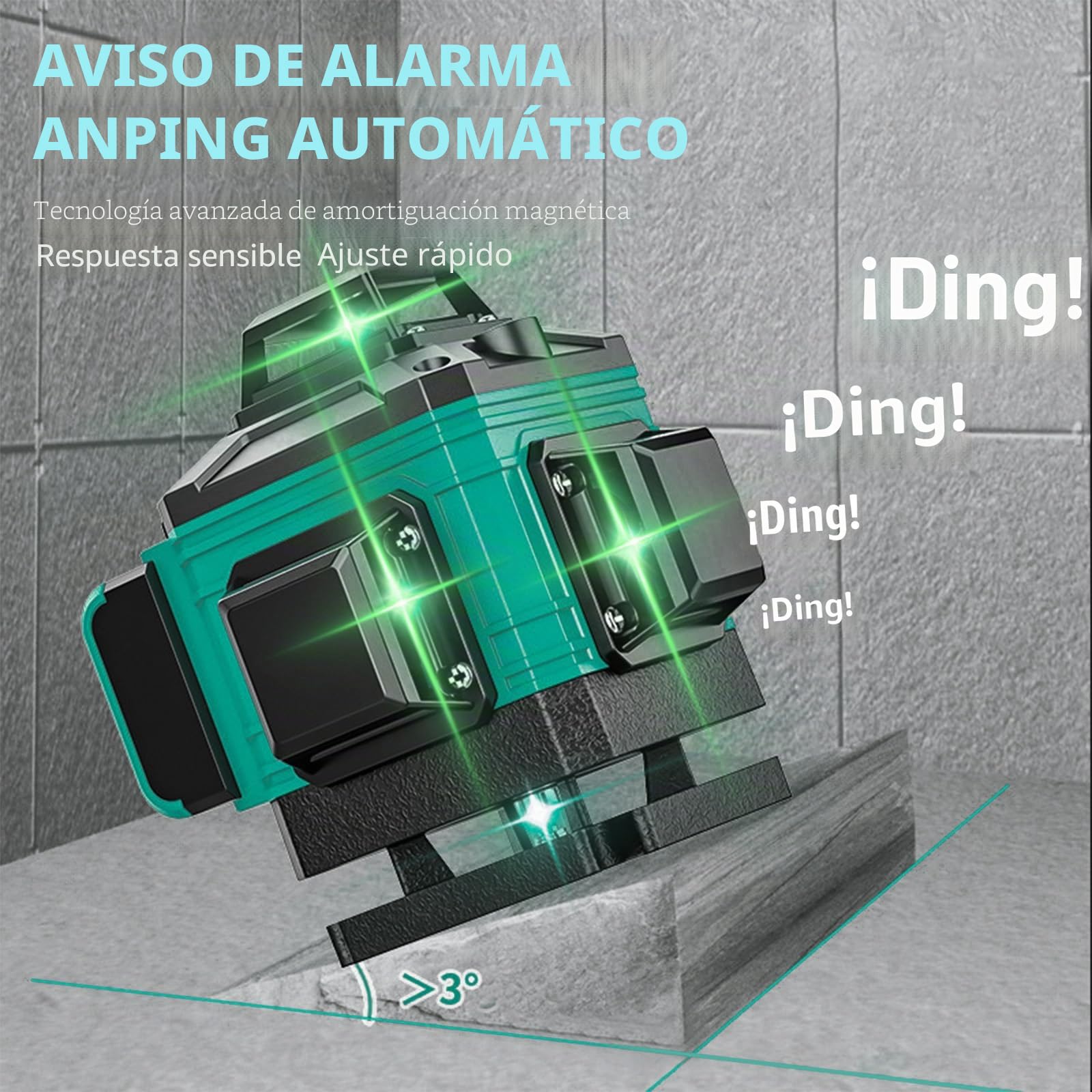 Nivel Laser Autonivelante, 4 x 360° 16 Líneas Nivel Láser Verde Láser De Líneas Cruzadas, Horizontal E Vertical Laser Level Con Trípode, Base Magnética, Soporte Giratorio, Control Remoto
