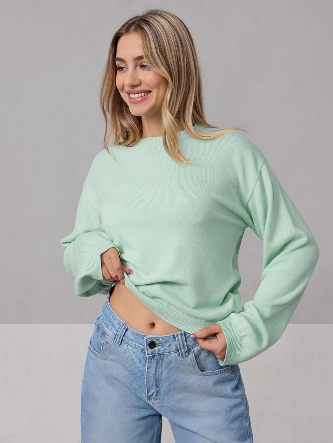 OQQ Women's Cable Knit Crewneck Sweaters Long Sleeve Cashmere Casual Pullover Cardigans - Image 3