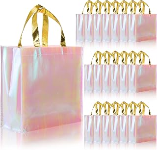 Lyellfe 20 Pack Pink Glossy Reusable Grocery Tote Bags - Waterproof Non-Woven Shopping Bags for Weddings, Parties & Gifts